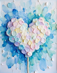 Heart made of pastel marshmallows, oil painting candy art, sweet dessert wall print, high resolution illustration
