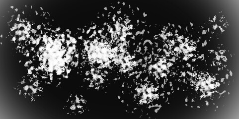 White snowflakes on a black background surface. Macro nature pattern backdrop. Snow overlay background isolated on black. Winter concept. scratches and cracks which can be used as a background.