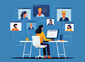 Remote Team Collaboration Virtual Meeting Illustration