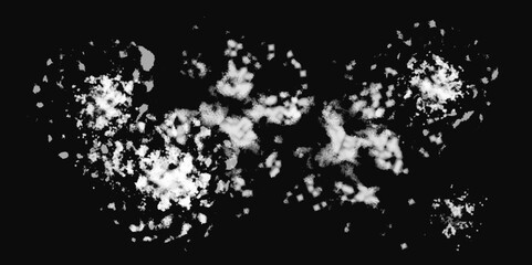 White snowflakes on a black background surface. Macro nature pattern backdrop. Snow overlay background isolated on black. Winter concept. scratches and cracks which can be used as a background.
