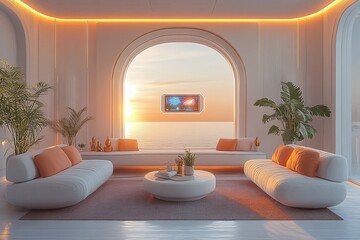 Modern Smart Living Room with Ocean View