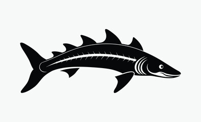 lake sturgeon silhouette, lake sturgeon line art silhouette vector illustration 