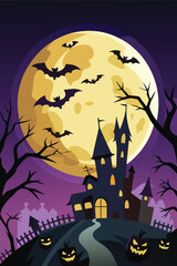 Full Moon and Misty Halloween Scene