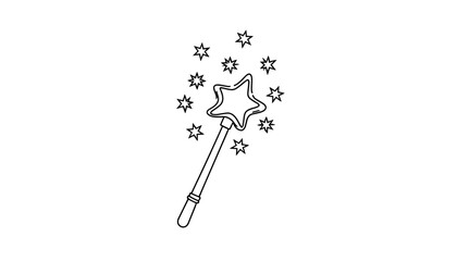 Naklejka premium Magic wand with sparkling stars in simple outline design, concept of coloring page 