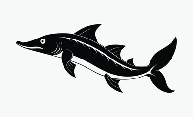 lake sturgeon silhouette, lake sturgeon line art silhouette vector illustration 