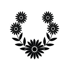 Black and white floral arc with daisy blooms and leaves