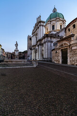 Exterior View of the New Duomo Cathedral in Brescia, Italy, in Piazza Paolo VI, at golden hour