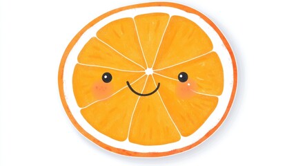 Happy orange slice, white background, food illustration, kids' book