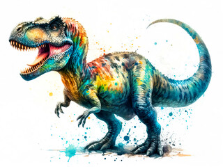 Colorful Tyrannosaurus Rex Watercolor Painting