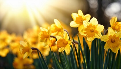 Obraz premium close up yellow daffodils in sunlight