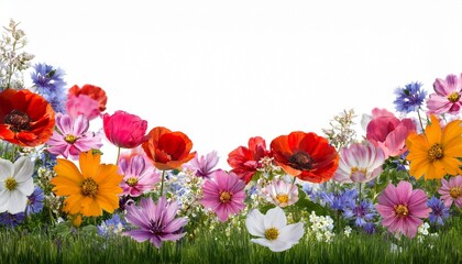Obraz premium blossoming flowers field nature border isolated