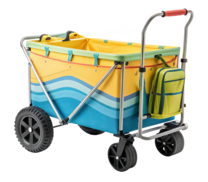 Beach trolley PNG summer cart PNG beach gear carrier PNG utility wagon PNG transparent background image