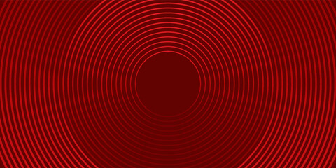 Abstract red geometric lines glowing on a dark red background. Modern shiny red circle line pattern. Futuristic technology concept.