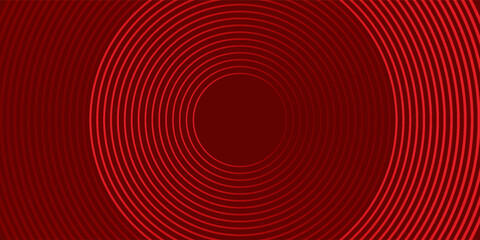 Abstract red geometric lines glowing on a dark red background. Modern shiny red circle line pattern. Futuristic technology concept.