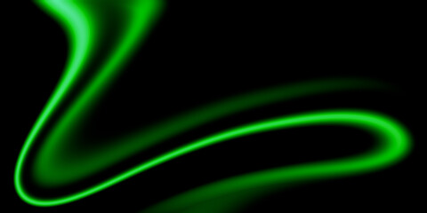 Abstrakcyjne czarne tło, zielony laser, efekt ruchu, neonowe światło, ilustracja do projektu, oryginalny wzór z miejscem na tekst	