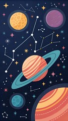 Fototapeta premium Colorful planets and constellations in a starry deep space scene