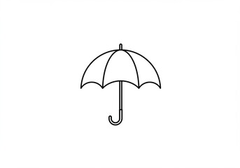 Simple black line drawing of an open umbrella on a white background