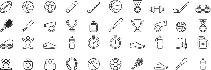Sports equipment and athletic gear icons vector