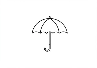 Simple black outline drawing of an open umbrella with a curved handle isolated on white