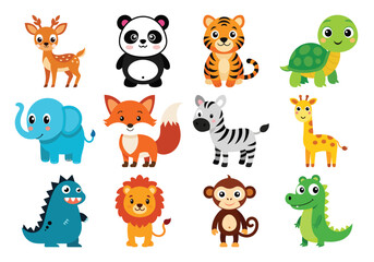 set of cartoon animals color vector for kid elements 