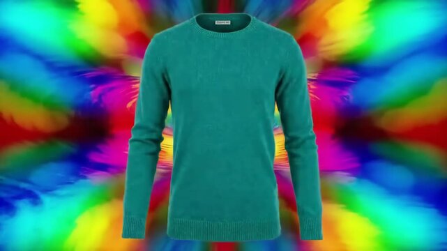 Green sweater on colorful abstract background. Fashion apparel item.
