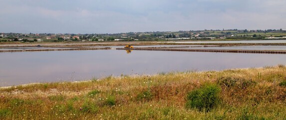 Salt salines at Epanomi Lagoon in northern Greece.