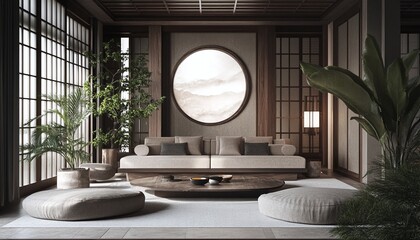 Serene Japanese Minimalist Living Room Interior Design