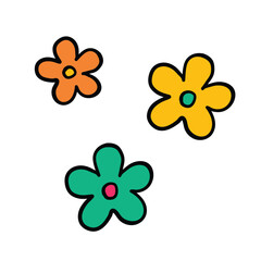 Three Colorful Cartoon Flowers with Bold Lines.