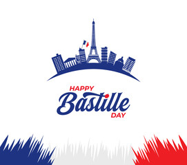  Happy Bastille Day. 14 July. Holiday concept. Template for background with banner, poster and card. flat illustration. Jpeg format.