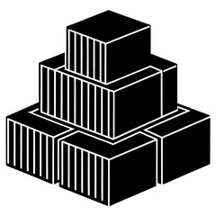 Stacked isometric blocks abstract black and white silhouette vector illustration