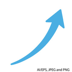 A bright blue arrow curves upwards indicating growth and progress on a white background