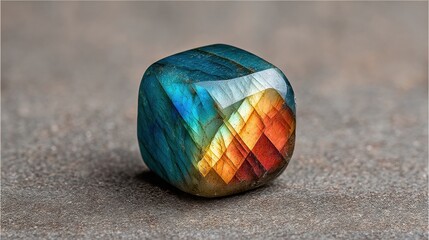 Polished labradorite gemstone with blue and orange iridescence