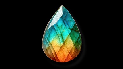Teardrop-shaped labradorite gemstone with vibrant blue and orange colors