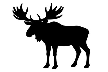 Naklejka premium Majestic moose standing tall in black silhouette vector illustration