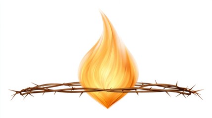 Flame above a circular crown of thorns on white background