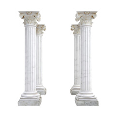 Three elegant white marble columns on a black background.