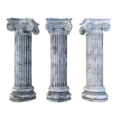 Obraz premium Three antique stone columns against a black background.