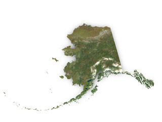 Realistic map of Alaska isolated on transparent background. Contains modified Copernicus Sentinel data 2025.