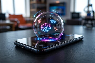 Futuristic Holographic Sphere Displays Digital Information Over Smartphone Screen