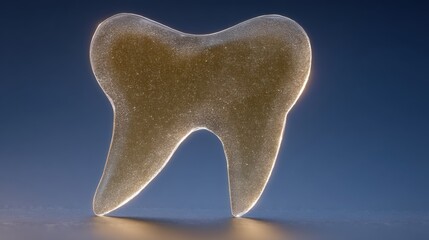 Transparent Tooth Shape Illuminated on Blue Background