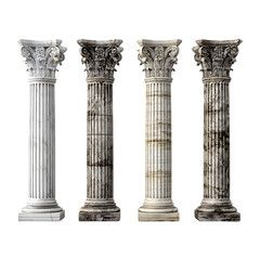 Three antique style columns with variations in their stone textures.