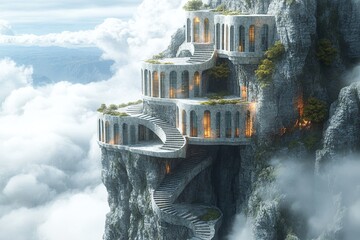 Surreal 3 D Rendering Of A City On A Mountain