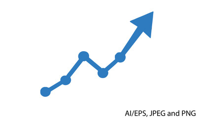 Blue line graph with dots showing upward trend and arrow