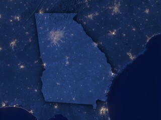 Georgia as seen from space at night with visible state borders. Contains modified Copernicus Sentinel data 2025.