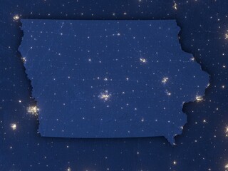 Naklejka premium Iowa as seen from space at night with visible state borders. Contains modified Copernicus Sentinel data 2025.