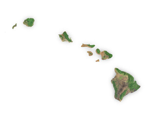 Realistic map of Hawaii isolated on transparent background. Contains modified Copernicus Sentinel data 2025.