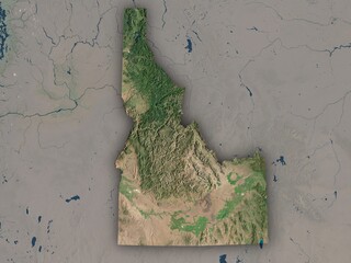 Very detailed map of Idaho with clear state borders and visible cities. Contains modified Copernicus Sentinel data 2025. © harvepino