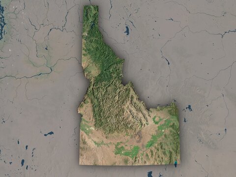 Very detailed map of Idaho with clear state borders and visible cities. Contains modified Copernicus Sentinel data 2025.