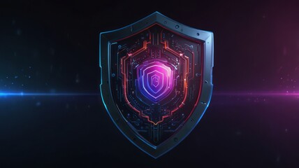 Abstract shield with vibrant digital circuitry