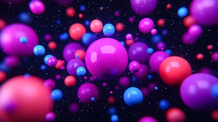 A vibrant arrangement of colorful spheres floating in a cosmic background, ideal for abstract art projects, digital media, or science-related themes, It evokes creativity and imagination,